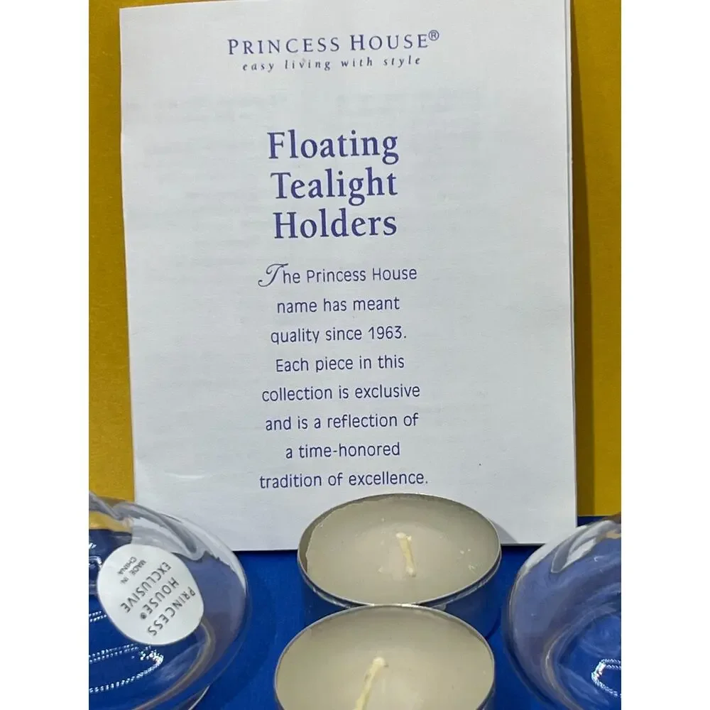 4ct Princess House 181 Crystal Heritage Floating Tealight Holders & Candles NIB